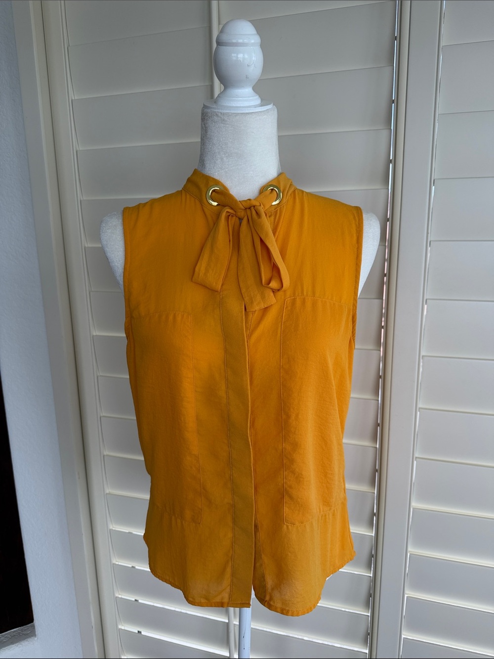 Sleeveless Tie-Neck Blouse - Mustard Yellow Sz 8